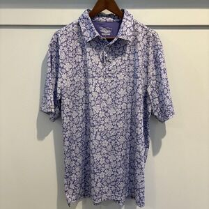 Straight Down Polo Shirt Mens Large Purple Floral Print Performance Stretch Golf
